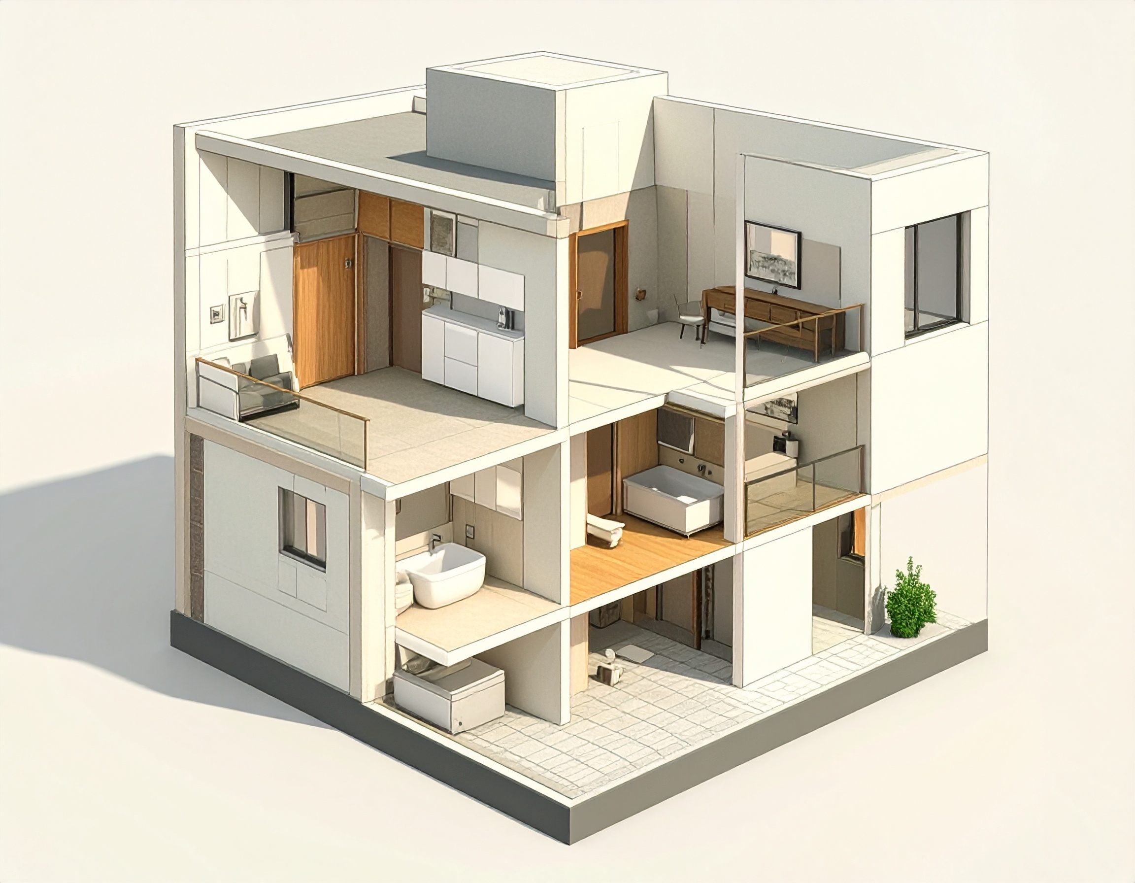 Firefly_a dissection of a full apartment building showcasing the bathroom and kitchen in an x 302048